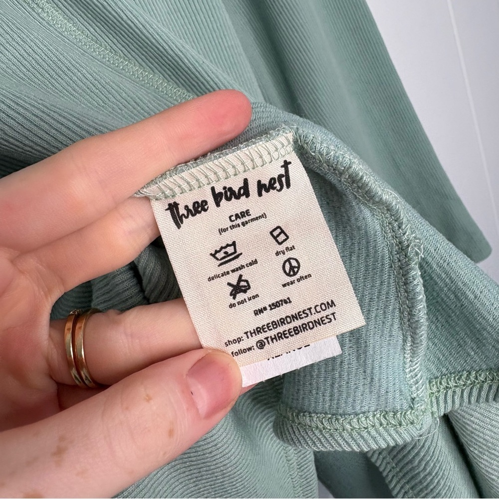 Three Bird Nest Mint Green V-Neck Waffle Knit Tunic Top - Picture 8 of 9